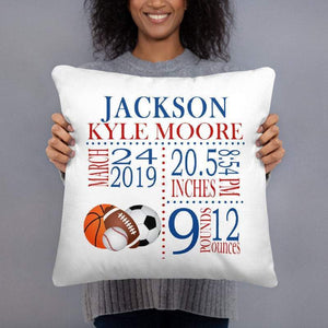 Sports Birth Announcement Pillow Sports Personalized Birth Stats Throw Pillow Baby Shower Gift Baby Boy Nursery Decor Baseball Football P191-Sweet Blooms Decor