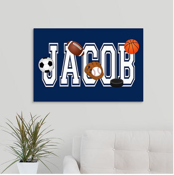 Sports Name Nursery Wall Art Navy Blue Boy Bedroom Decor Soccer Football Baseball Hockey Basketball Name Sign Monogram 20x30 CANVAS C865-Sweet Blooms Decor