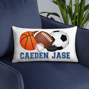 Sports Throw Pillow Sports Balls Nursery Decor Boys Personalized Name Monogram Kids Room Decor Baby Shower Birthday Gift 12x20 inch P189-Sweet Blooms Decor