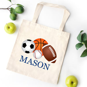 Sports Tote Bag Soccer Basketball Baseball Personalized Kids Custom Preschool Daycare Toddler Beach ToteBag Birthday Gift Library T113-Sweet Blooms Decor
