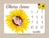 Sunflower Floral Milestone Blanket Flowers Wreath Monthly Growth Tracker Newborn Gift  Baby Girl Name Baby Shower Gift B1193