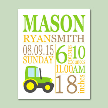 Tractor Birth Print,Trucks Nursery,Tractor Birth Announcement,Tractor Baby ,Tractor Decor,Tractor Nursery -PRINT OR CANVAS-Sweet Blooms Decor