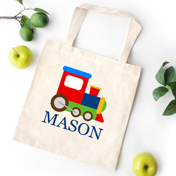 Train Tote Bag Fireman Personalized Kids Canvas School Bag Custom Preschool Daycare Toddler Beach Tote Bag Birthday Gift LibraryT110-Sweet Blooms Decor