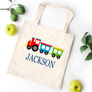 Train Tote Bag Personalized Kids Canvas School Bag Custom Preschool Daycare Toddler Beach Totebag Birthday Gift Library T131-Sweet Blooms Decor