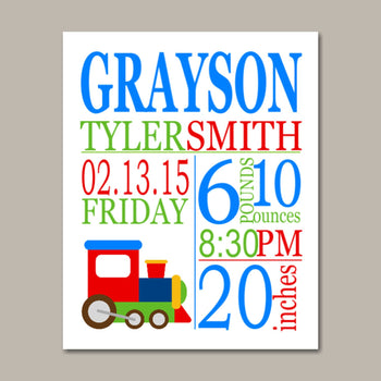 Trains Birth Print,Train Birth Announcement,Trains Baby ,Trains Nursery Decor,Train Nursery ,Choo Choo-8X10 DIGITAL PR PRINT-Sweet Blooms Decor