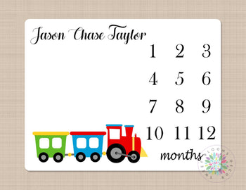 Trains Mliestone Blanket Monthly Growth Tracker Newborn Personalized Transportation Name Blanket Baby Shower Gift Bedding Nursery Decor B279