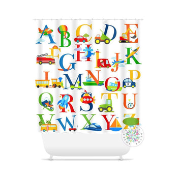 Transportation Alphabet Shower Curtain Numbers Bath Mat 