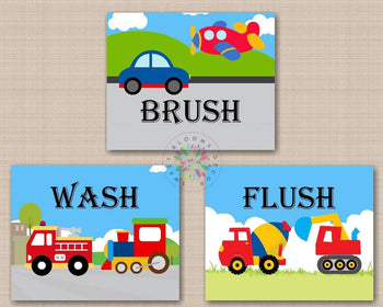 Transportation Bathroom Wall Art Transportation Wall Art Planes Trains Truck Zone Shower Decor Kids Bsthroom Decor PRINTS or CANVAS B180