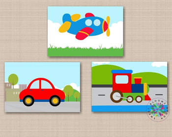 Transportation Nursery Decor Wall Art Planes Trains Cars Kids Room Wall Art Playroom Room Decor Baby Shower Gift C630-Sweet Blooms Decor