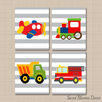 Transportation Nursery Wall Art Bedroom Decor Planes Train Fire Truck Dump Truck Booys Bedroom Decor Wall Art C300-Sweet Blooms Decor