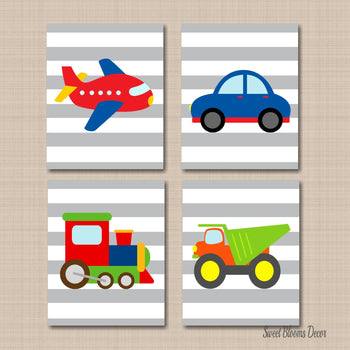 Transportation Nursery Wall Art Cars Planes Train Dump Truck Kids Room Bedroom Decor Baby Boy Nursery Baby Shower Gift C444-Sweet Blooms Decor