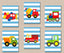 Transportation Nursery Wall Art Decor Kids Wall Art Blue Stripes Planes Train Fire Truck Dump Truck Mixer Construction Boy Room  C730