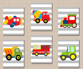 Transportation Nursery Wall Art Decor Transportation Kids Wall Art Planes Train Fire Truck Dump Truck Mixer Construction Wall Art C300-Sweet Blooms Decor