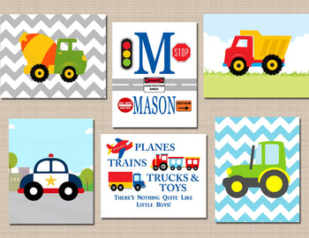 Transportation Nursery Wall Art Decor Trucks Playroom Wall Art Construction Wall Art Cars Planes Trains Trucks Road Signs Wall Art C542-Sweet Blooms Decor