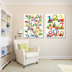 Transportation Nursery Wall Art Kids Playroom Decor Alphabet Numbers Baby Shower Gift Trucks Construction 2 CANVASES-Sweet Blooms Decor