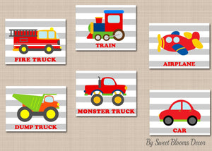 Transportation Nursery Wall Art Names Playroom Wall Decor Cars Planes Train Fire Truck Dump Truck Baby Shower Gift C301-Sweet Blooms Decor