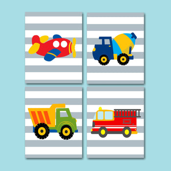 Transportation Nursery Wall Art Trucks Construction Planes Trains Fire Truck Dump Truck Mixer Baby Boy Bedroom Decor C300-Sweet Blooms Decor