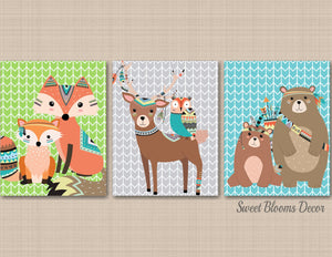 Tribal Woodland Nursery Wall Art Decor Woodland Animals Baby Room Decor Fox Bear Deer Owl Modern Arrows Aztec Baby Boy Bedroom Decor C518-Sweet Blooms Decor
