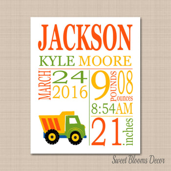 Trucks Birth Prints,Construction Nursery Decor,Trucks Kids Room Decor,Constrcution ,Construction Baby Shower -PRINT OR CANVAS-Sweet Blooms Decor