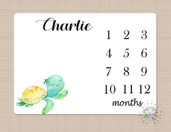 Turtle Milestone Blanket Monthly Growth Tracker Sea Animals Sea Turtle Ocean Pink Newborn Baby Boy Girl  Blanket Baby Shower Gift B408