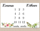 Twins Milestone Blanket Girl Boy Personalized Monthly Blanket Nursery Baby Shower Gift Growth Tracker Twin Photo Prop Blanket Gift B469-Sweet Blooms Decor