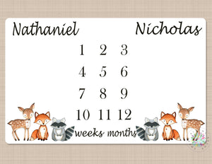 Twins Woodland Milestone Blanket Boys Personalized Monthly Blanket Nursery Baby Shower Gift Growth Tracker Photo Prop Blanket Gift B585-Sweet Blooms Decor