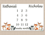 Twins Woodland Milestone Blanket Boys Personalized Monthly Blanket Nursery Baby Shower Gift Growth Tracker Photo Prop Blanket Gift B585-Sweet Blooms Decor