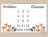 Twins Woodland Milestone Blanket Girl Boy Personalized Monthly Blanket Nursery Baby Shower Gift Growth Tracker Photo Prop Blanket Gift B479-Sweet Blooms Decor