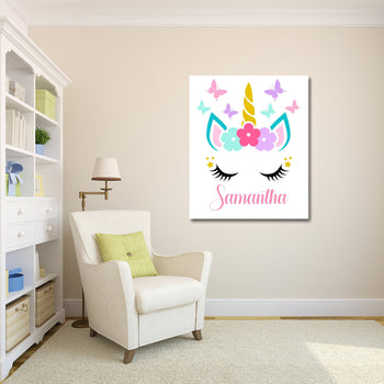 Unicorn Nursery Wall Art Watercolor Girl Bedroom Decor Butterflies Flowers CANVAS C828-Sweet Blooms Decor