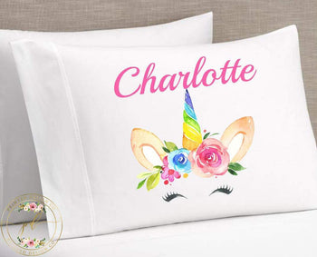 Unicorn Pillowcase Personalized Watercolor Unicorn Pillow Case Unicorn Bedroom Decor Standard Pillow Case Kids Pillow Girl's Room Decor P102-Sweet Blooms Decor