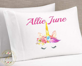 Unicorn Pillowcase Personalized Watercolor Unicorn Pillow Case Unicorn Bedroom Decor Standard Pillow Case Kids Pillow Girl's Room Decor P104-Sweet Blooms Decor