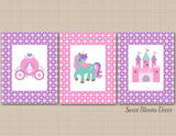 Unicorn Princess Nursery Wall Art Wall Decor Pink Purple Teal Castle Carriage Flowers Floral Bedroom Decor Baby Shower C248-Sweet Blooms Decor