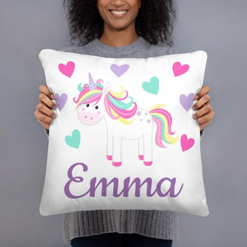 Unicorn Throw Pillow Nursery Purple Pink Teal Bedroom Room Decor Cushion Unicorns Hearts Girl Room Decor Monogram Playroom 173-Sweet Blooms Decor