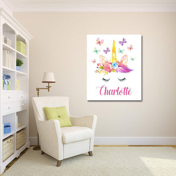 Unicorn Wall Art Unicorn Nursery Wall Art Watercolor Unicorn Bedroom Decor Butterflies Flowers Girl Room Wall Art Birthday Decor CANVAS C764-Sweet Blooms Decor