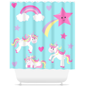 Unicorns Shower Curtain Rainbows Stars Hearts Bath Kids Bathroom Girl Boy  Baby Bathroom Decor Siblings Brothers Sisters S161