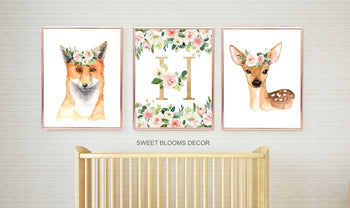 Watercolor Woodland Girl Nursery Wall Art Pink Coral Blush Flowers Modern Boho Flowers Baby Shower Gift Baby Room Decor 811-Sweet Blooms Decor