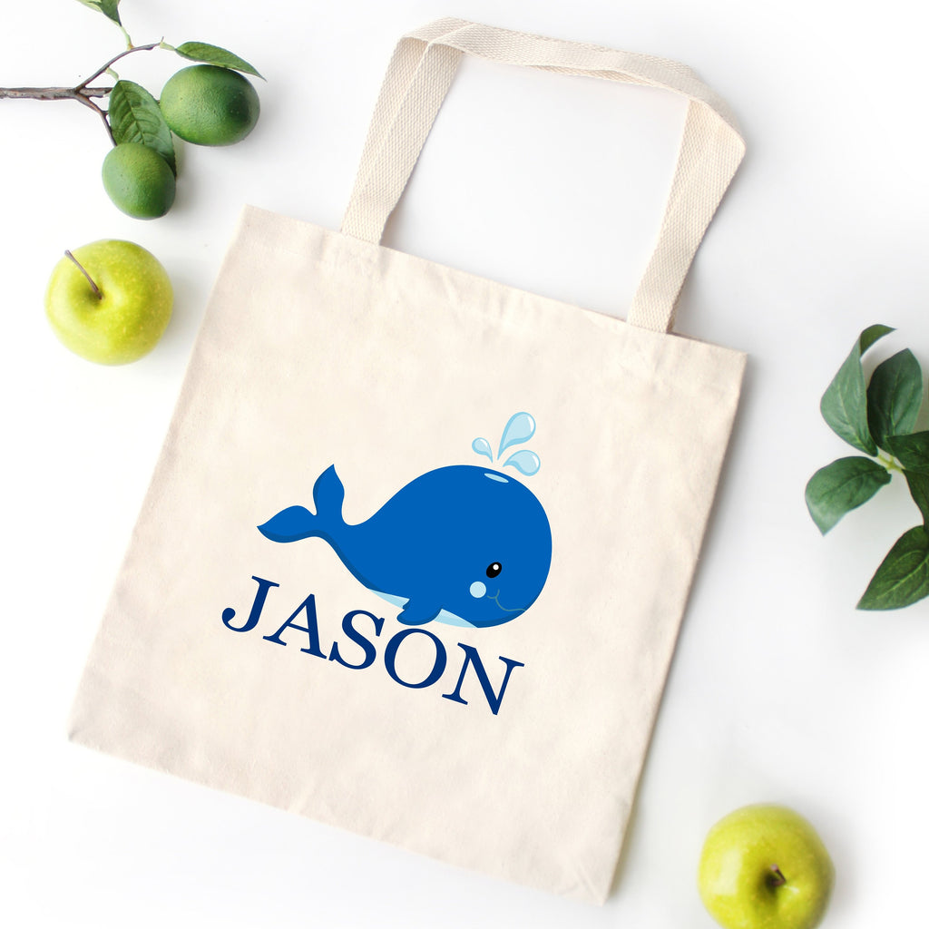 Whale TOTE BAG Fish Personalized Kids Canvas School Bag Custom