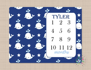 Whales Baby Blanket Nautical Baby Blanket Whale Nautical Monogram Baby Blanket Navy Blue Blanket Baby Bedding Nautical Baby Bedding B123