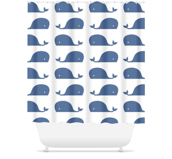 Whales Shower Curtain Navy Blue Whales Kids Boy Bathroom Bath Mat Towel Modern Baby Bath Curtain Fish Nautical  S155