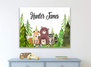 Woodland Animals Nursery Name Wall Art Forest Trees Bear Fox Raccoon Baby boy Monogrammed Name Bedroom Decor Baby Shower Gift CANVAS C669-Sweet Blooms Decor
