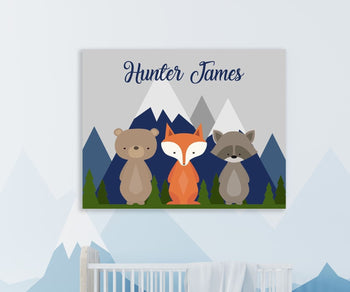 Woodland Nursery Name Wall Art Sign Baby Boy Mountain Forest Trees Monogram Bedroom Decor Baby Shower Gift CANVAS 812-Sweet Blooms Decor