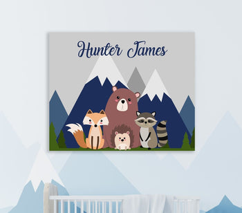 Woodland Nursery Name Wall Art Baby Boy Mountain Forest Trees Monogram Name Sign Bedroom Decor Baby Shower Gift CANVAS 813-Sweet Blooms Decor
