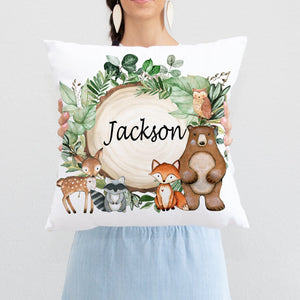 woodland animals nursery pillow