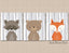 Woodland Animals Nursery Wall Art Bear Fox Raccoon Modern Birch Trees Simple Baby Boy Bedroom Decor Baby Shower Gift  C226