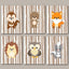 Woodland Animals Nursery Wall Art Boy Bedroom Decor Forest Animals Brown Birch Trees Bear Owl Fox Raccoon  Baby Shower C321
