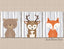 Woodland Animals Nursery Wall Art Gray Birch Trees Baby Bedroom Decor Bear Fox Deer Bear Modern Neutral Shower Gift   C226