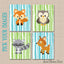 Woodland Animals Nursery Wall Art Green Teal Turquoise Birch Trees Bear Fox Owl Raccoon Deer Bunny Baby Showet Gift  C313
