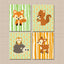 Woodland Animals Nursery Wall Art Orange Green Birch Trees Arrows Fox Deer Owl Porcupine Boy Bedroom Decor  C329