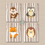 Woodland Animals Nursery Wall Art Woodland Baby Boy Bedroom Decor Brown Birch Trees Forest Owl Fox Baby Shower Gift C321-Sweet Blooms Decor