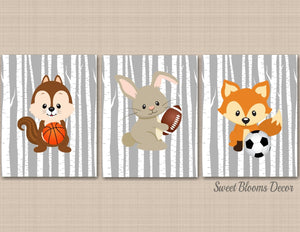 Woodland Animals Sports Nursery Wall Art Sports Nursery Decor Gray Birch Trees Baby Boy Basketball Football Soccer C362-Sweet Blooms Decor